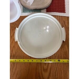 Vintage Tupperware Round Cake Taker Carrier Sheer White Almond 1242 1243 Handle